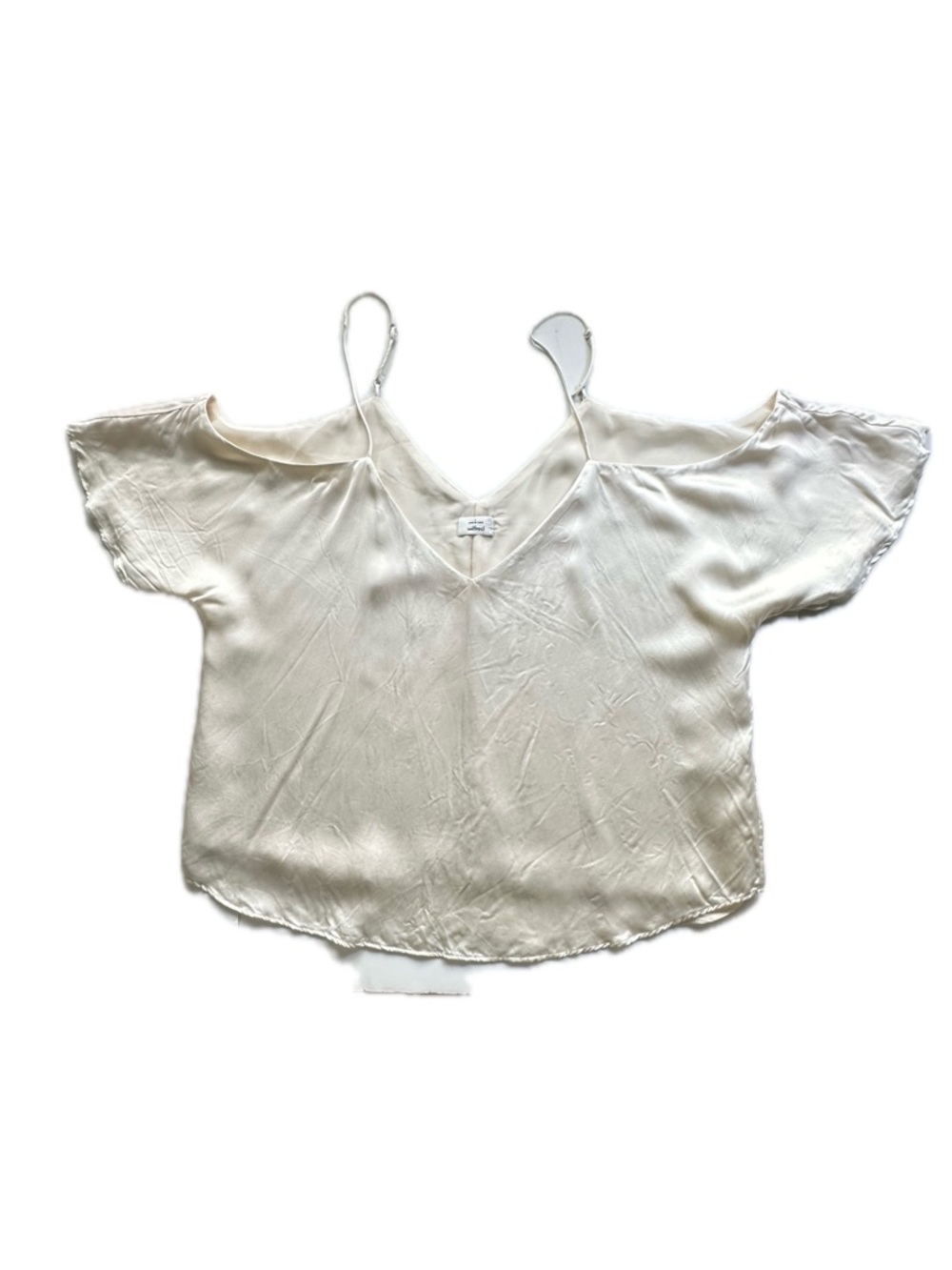 Wilfred Aritzia Drevail Cream Satin Cold Shoulder Camisole Blouse V-Neck Size L